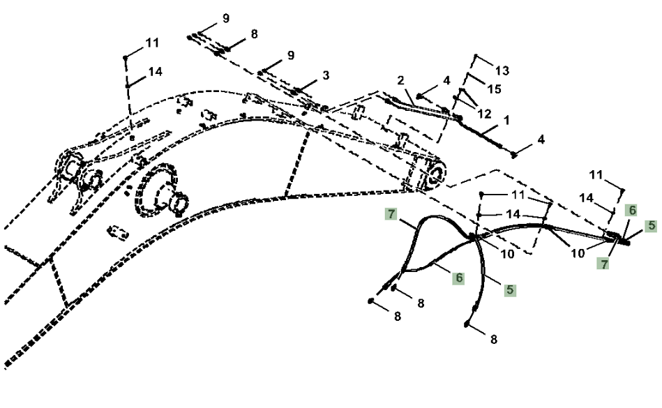 Hitachi ZX210LC-5A installation diagram showing hydraulic hose 4450505 at Pipe No. 5