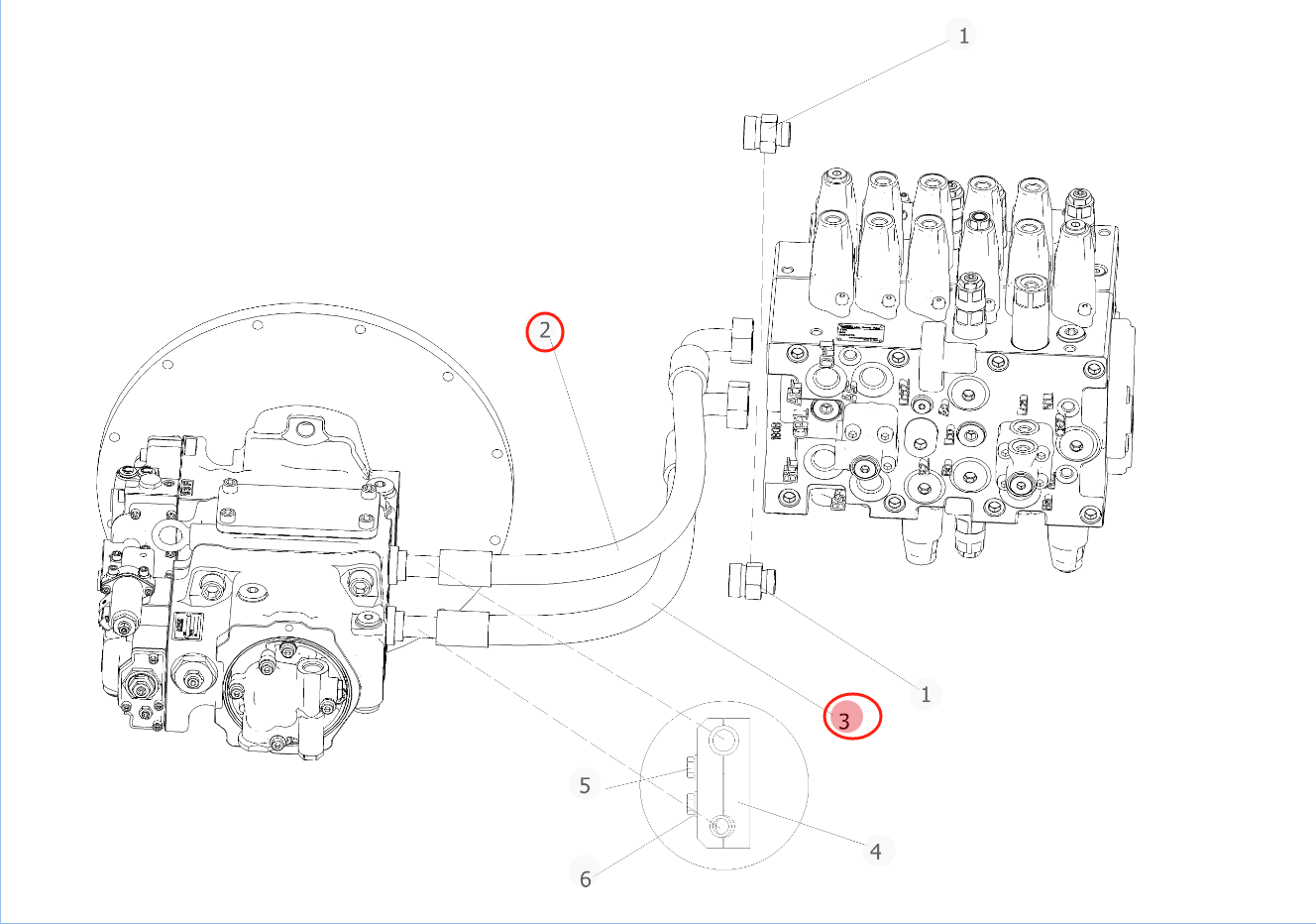 Sunward SWE135E-3H installation diagram showing hydraulic hose 73050200B890 at Pipe No. 2