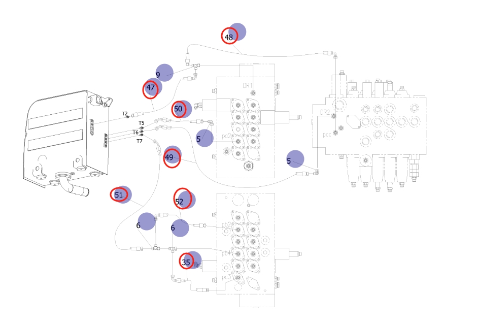 Sunward SWE155F installation diagram showing hydraulic hose 73050200A078 at Pipe No. 51