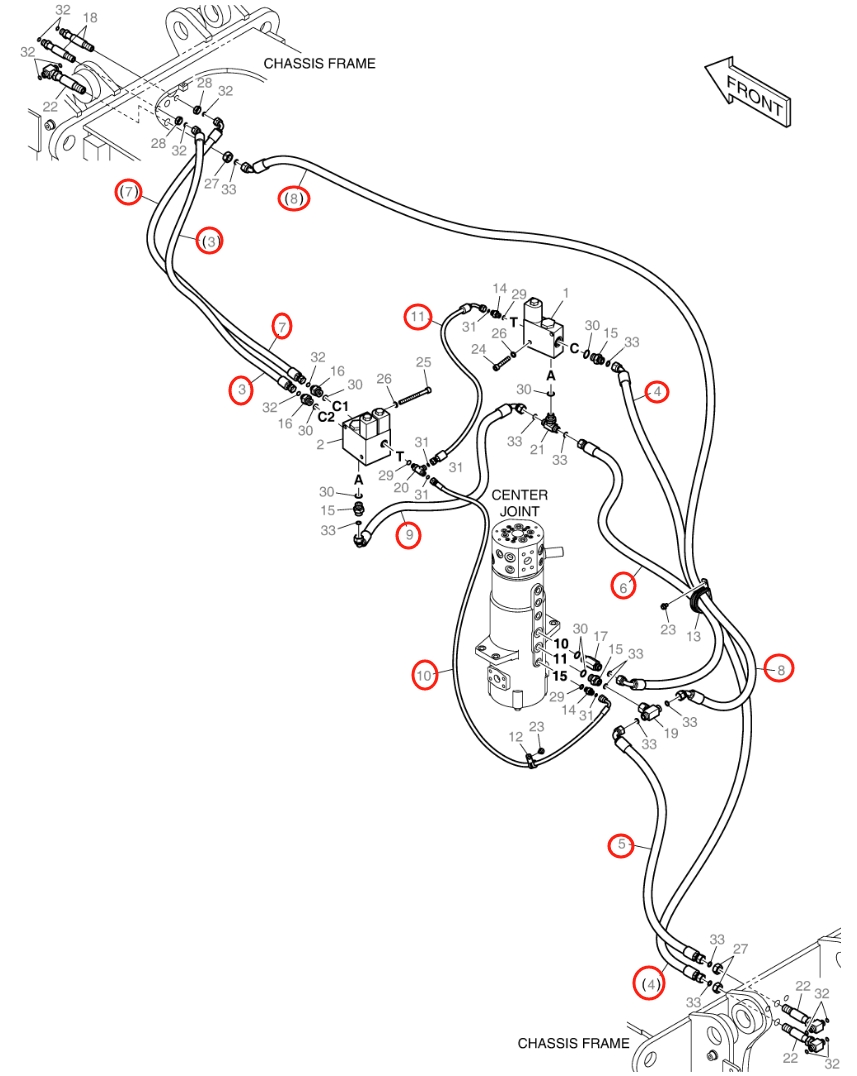 Doosan DX140W-5 installation diagram showing hydraulic hose DS2121103 at Pipe No. 10