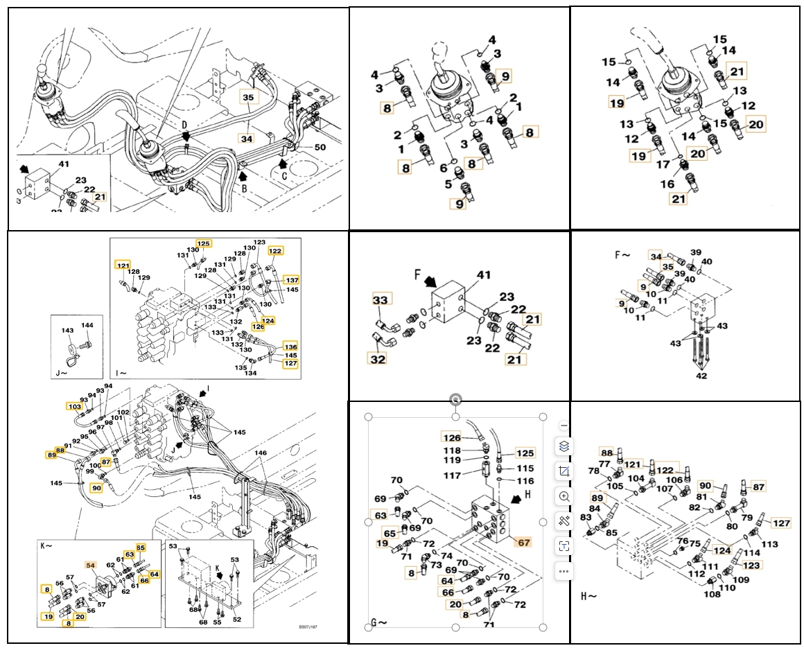 Case CX130B installation diagram showing hydraulic hose KHJ17570 at Pipe No. 90