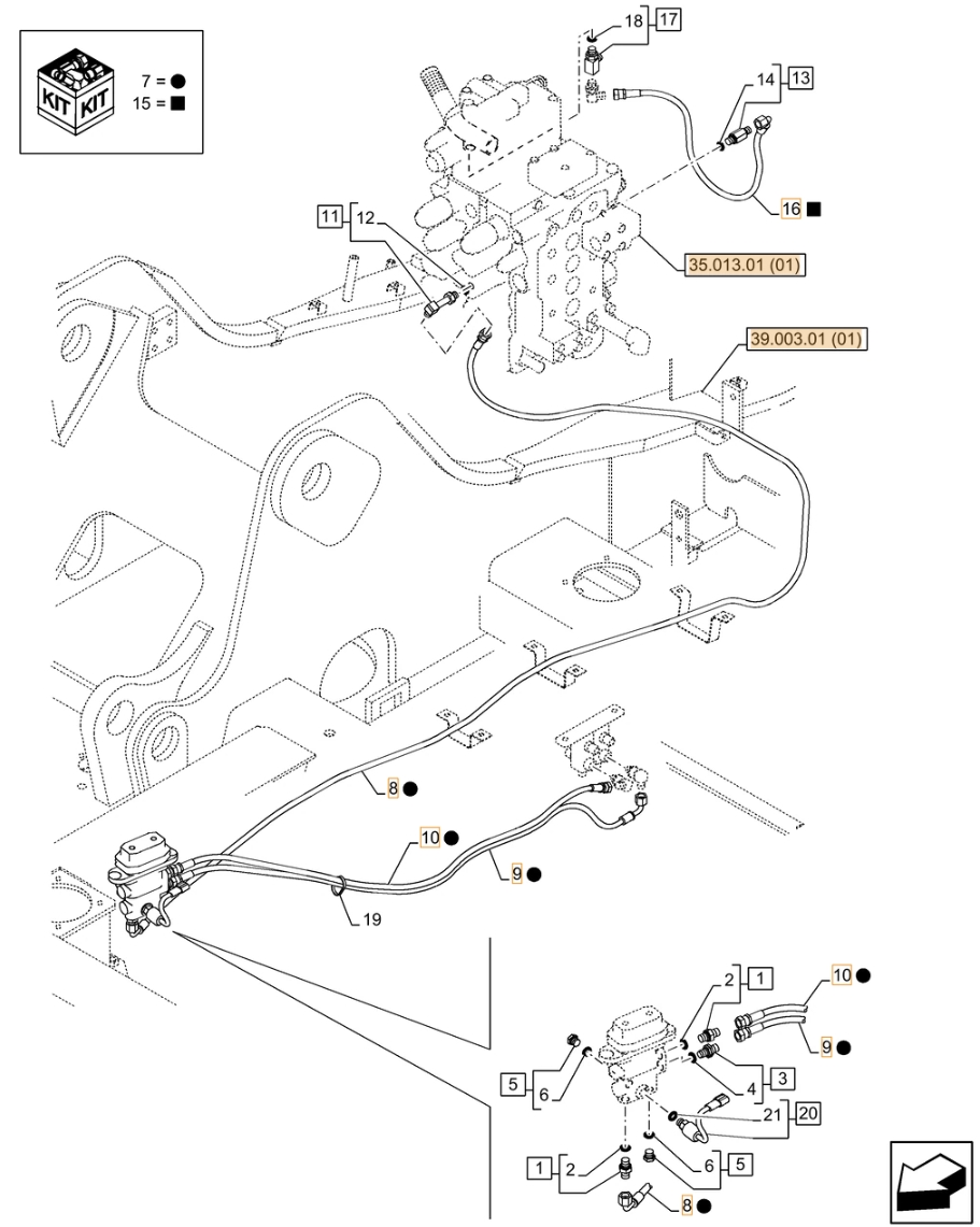 Case CX130C installation diagram showing hydraulic hose KHJ2195 at Pipe No. 16