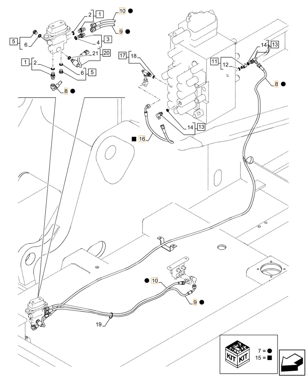 Case CX350C LC installation diagram showing hydraulic hose KHJ2309 at Pipe No. 16