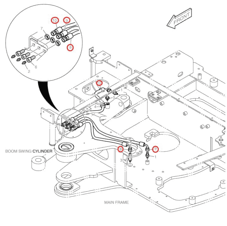 Doosan DX27Z installation diagram showing hydraulic hose DS2093115 at Pipe No. 9