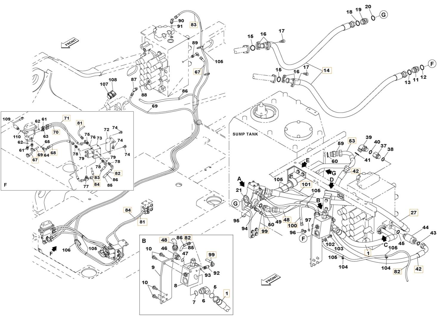 Case CX300B installation diagram showing hydraulic hose KHJ11480 at Pipe No. 82