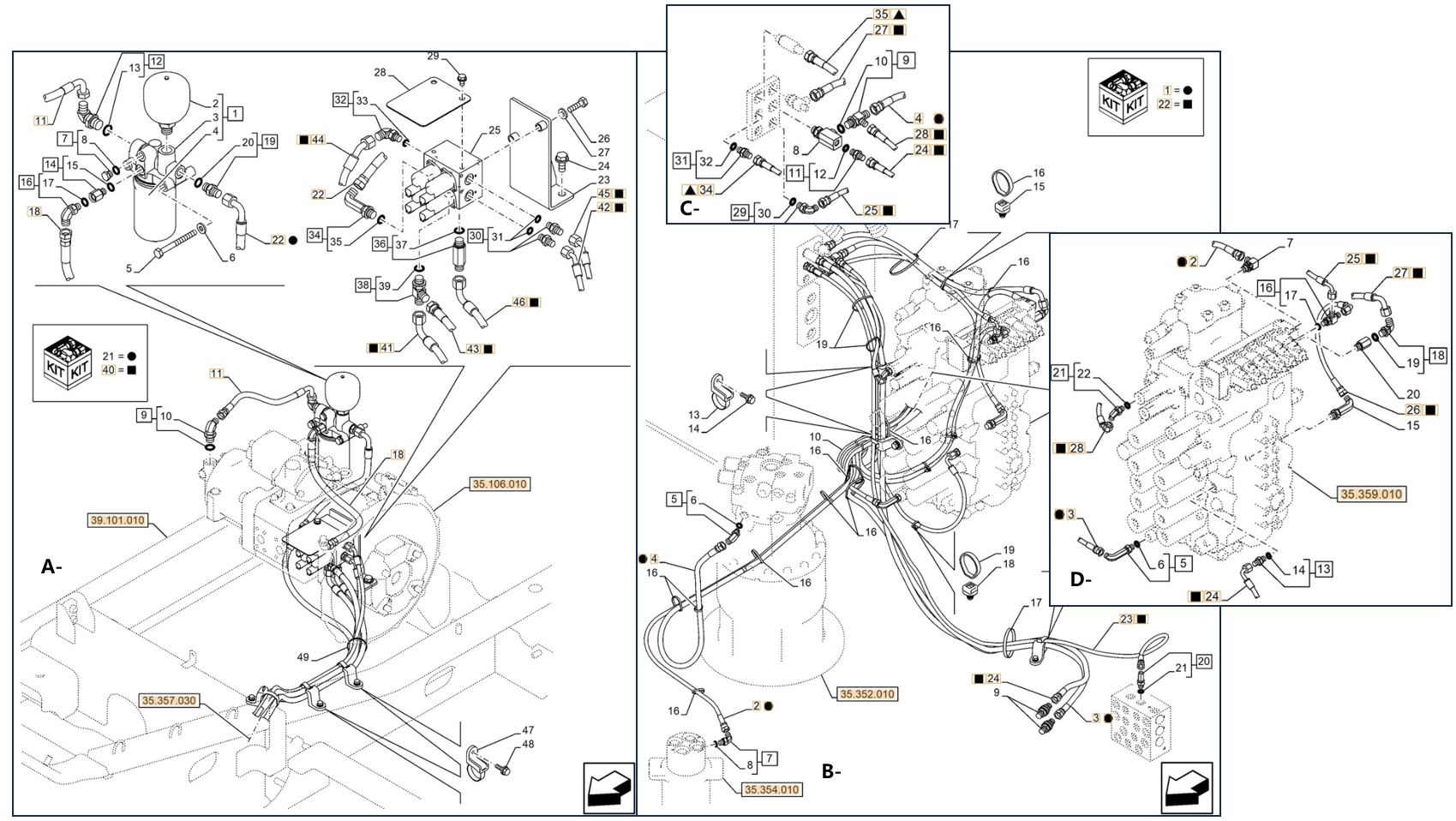 Case CX210E LC installation diagram showing hydraulic hose KHJ13800 at Pipe No. C24-D24