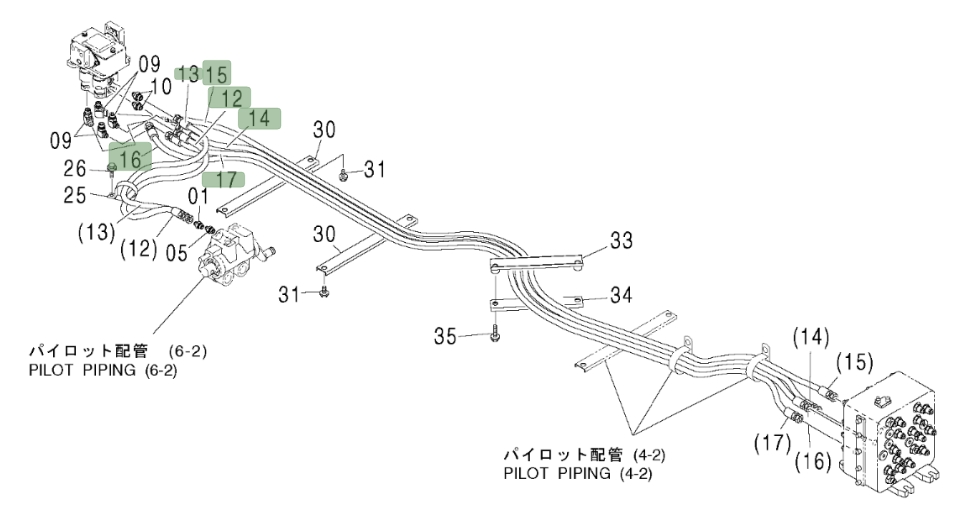 Hitachi ZX800 installation diagram showing hydraulic hose 4450428 at Pipe No. 13