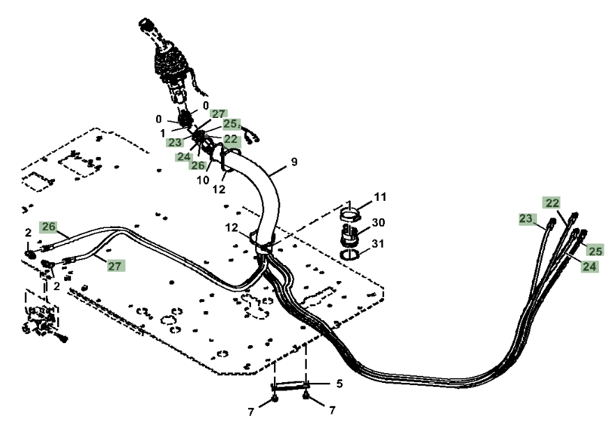 Hitachi ZX210LC-6N installation diagram showing hydraulic hose 4656030 at Pipe No. 25