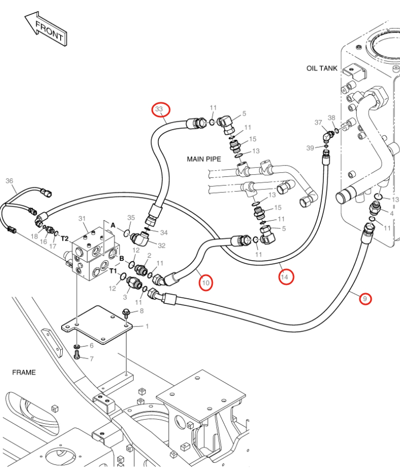 Doosan DX160LC-3 installation diagram showing hydraulic hose DS2121267 at Pipe No. 1