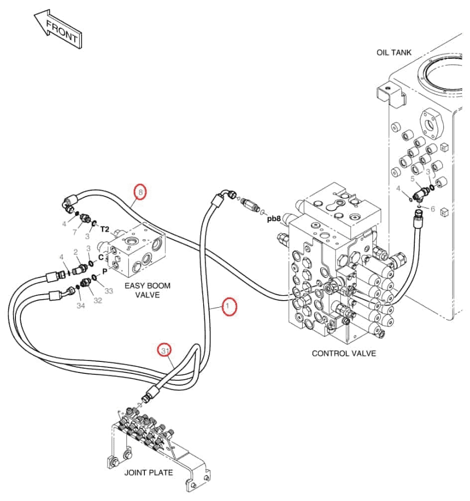 Doosan DX160W-3 installation diagram showing hydraulic hose DS2121267 at Pipe No. 1