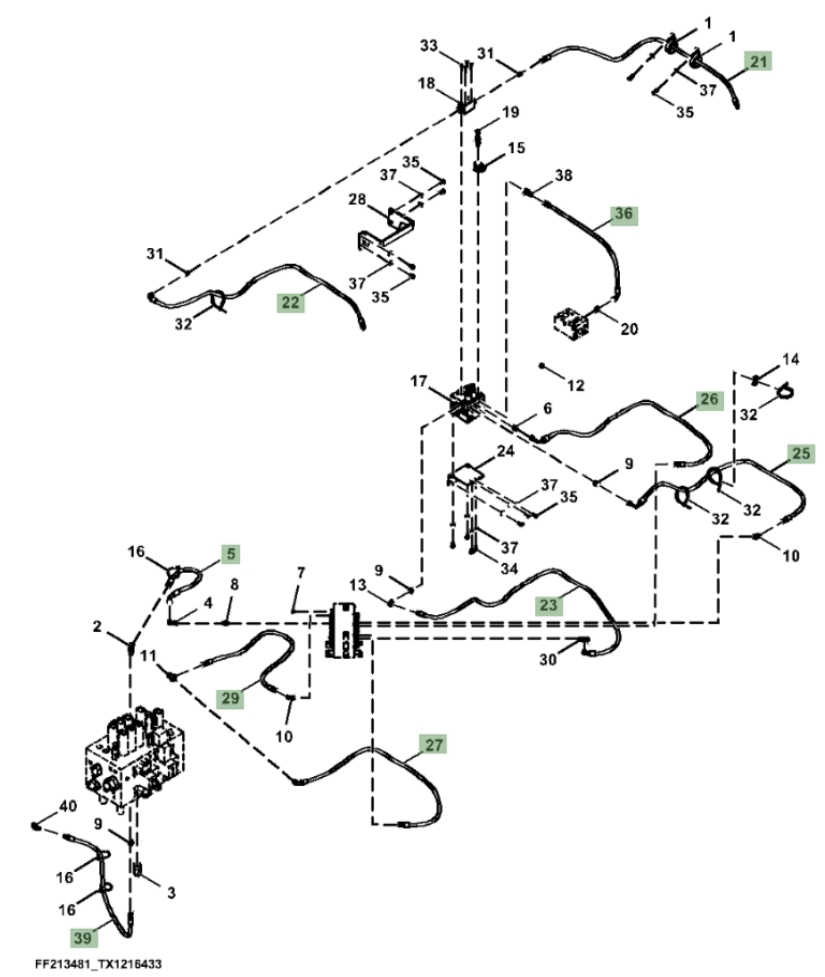 Hitachi ZX210F-FE-6N installation diagram showing hydraulic hose 4453063 at Pipe No. 5