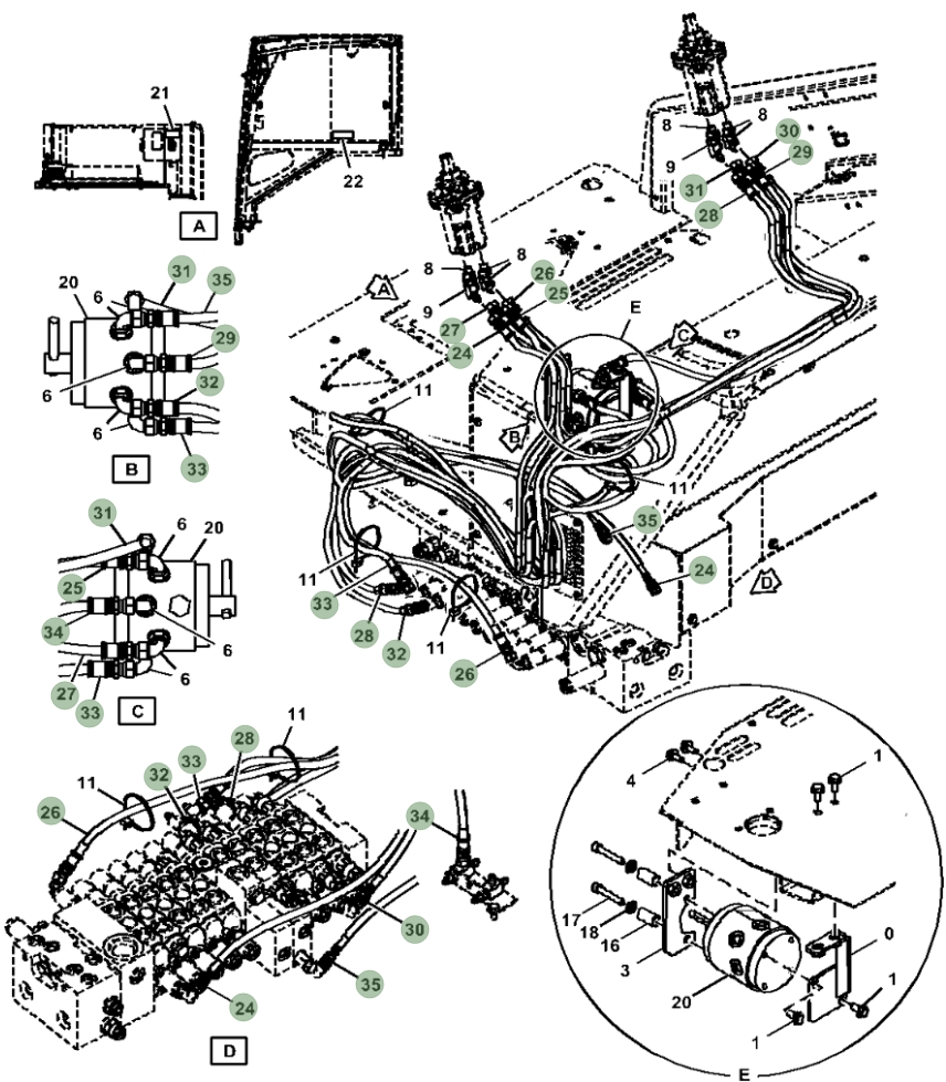 Hitachi ZX60USB-5N installation diagram showing hydraulic hose 4323003 at Pipe No. 25