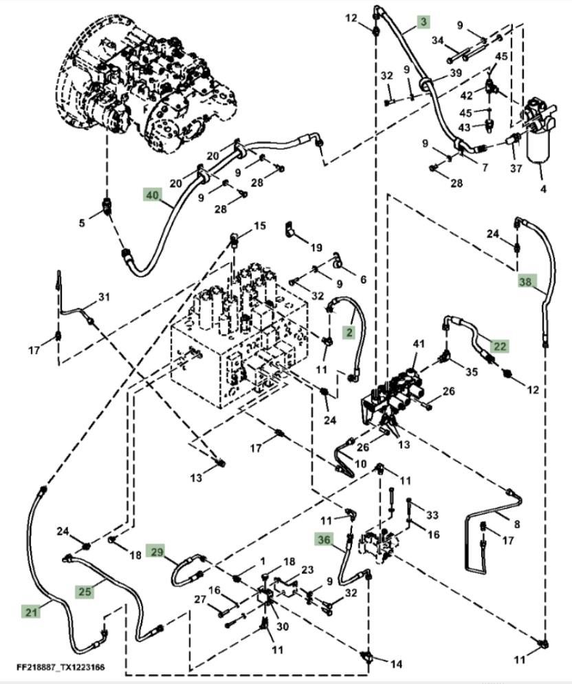 Hitachi ZX210FLC-FE-6N installation diagram showing hydraulic hose 4630939 at Pipe No. 22