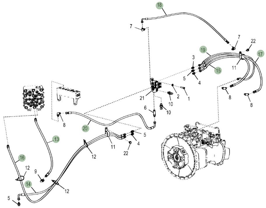 Hitachi ZX380LC-5N installation diagram showing hydraulic hose 4715352 at Pipe No. 15