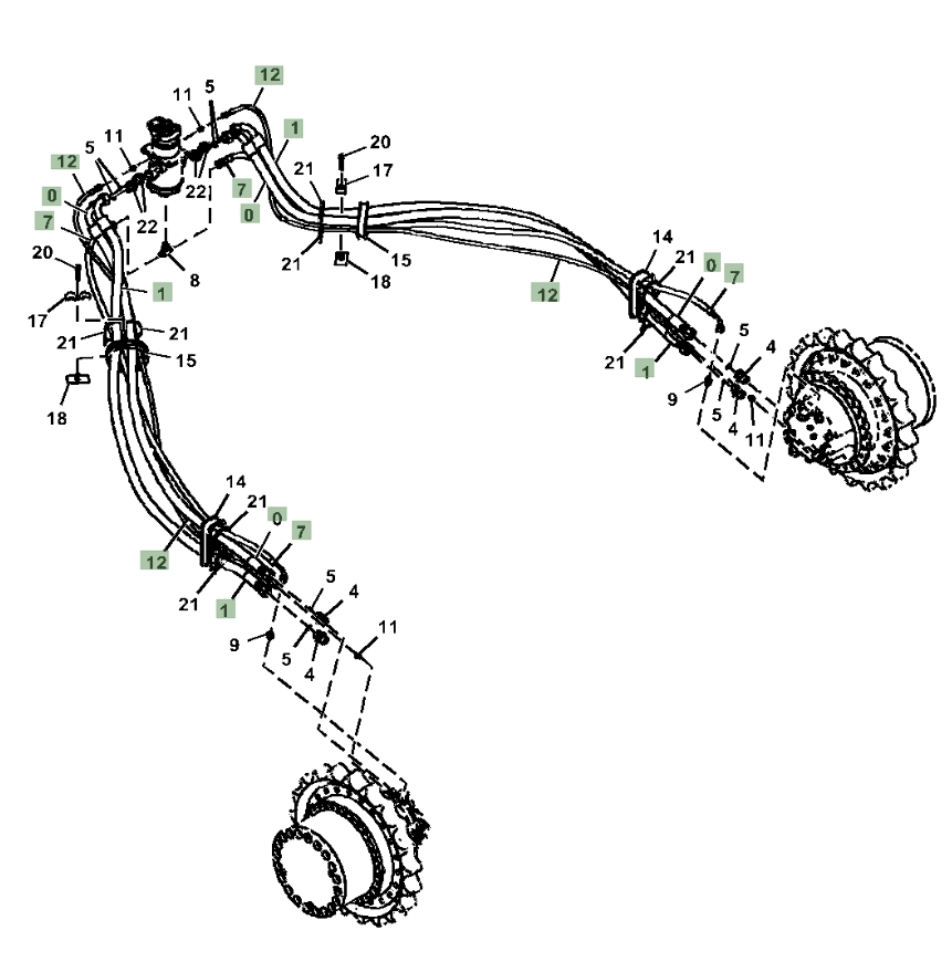 Hitachi ZX350LC-5N installation diagram showing hydraulic hose 4635305 at Pipe No. 1