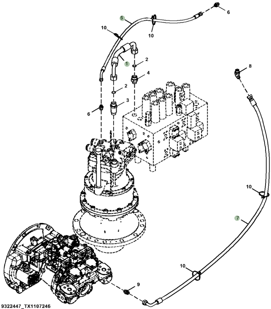 Hitachi ZX180LC-6N installation diagram showing hydraulic hose 4313438 at Pipe No. 7