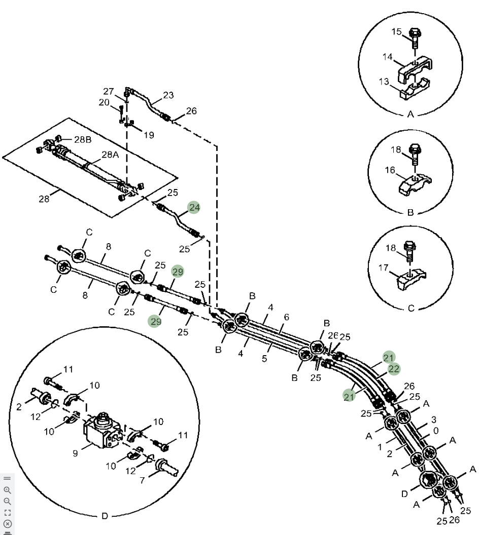 Hitachi ZX210LC-5N installation diagram showing hydraulic hose 4286268 at Pipe No. 24
