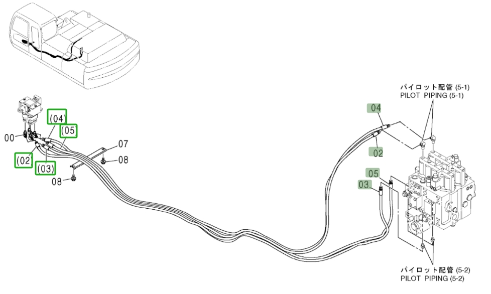Hitachi ZX370 installation diagram showing hydraulic hose 4468294 at Pipe No. 3