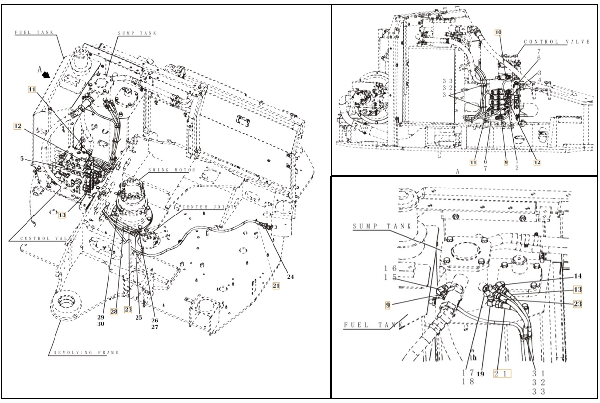 Case CX80 installation diagram showing hydraulic hose KHJ2318 at Pipe No. 23