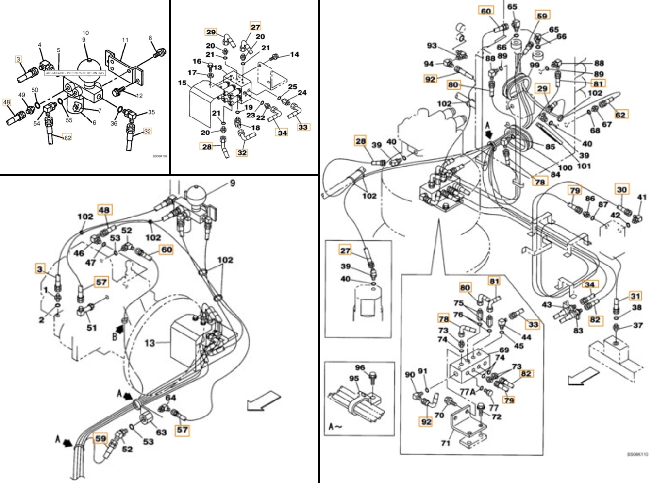 Case CX460 installation diagram showing hydraulic hose 152761A1 at Pipe No. 82