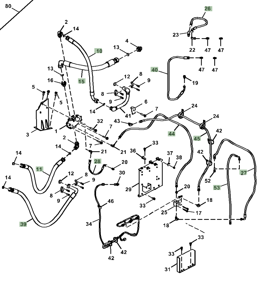 Hitachi ZX250LC-5N installation diagram showing hydraulic hose 4429016 at Pipe No. 44