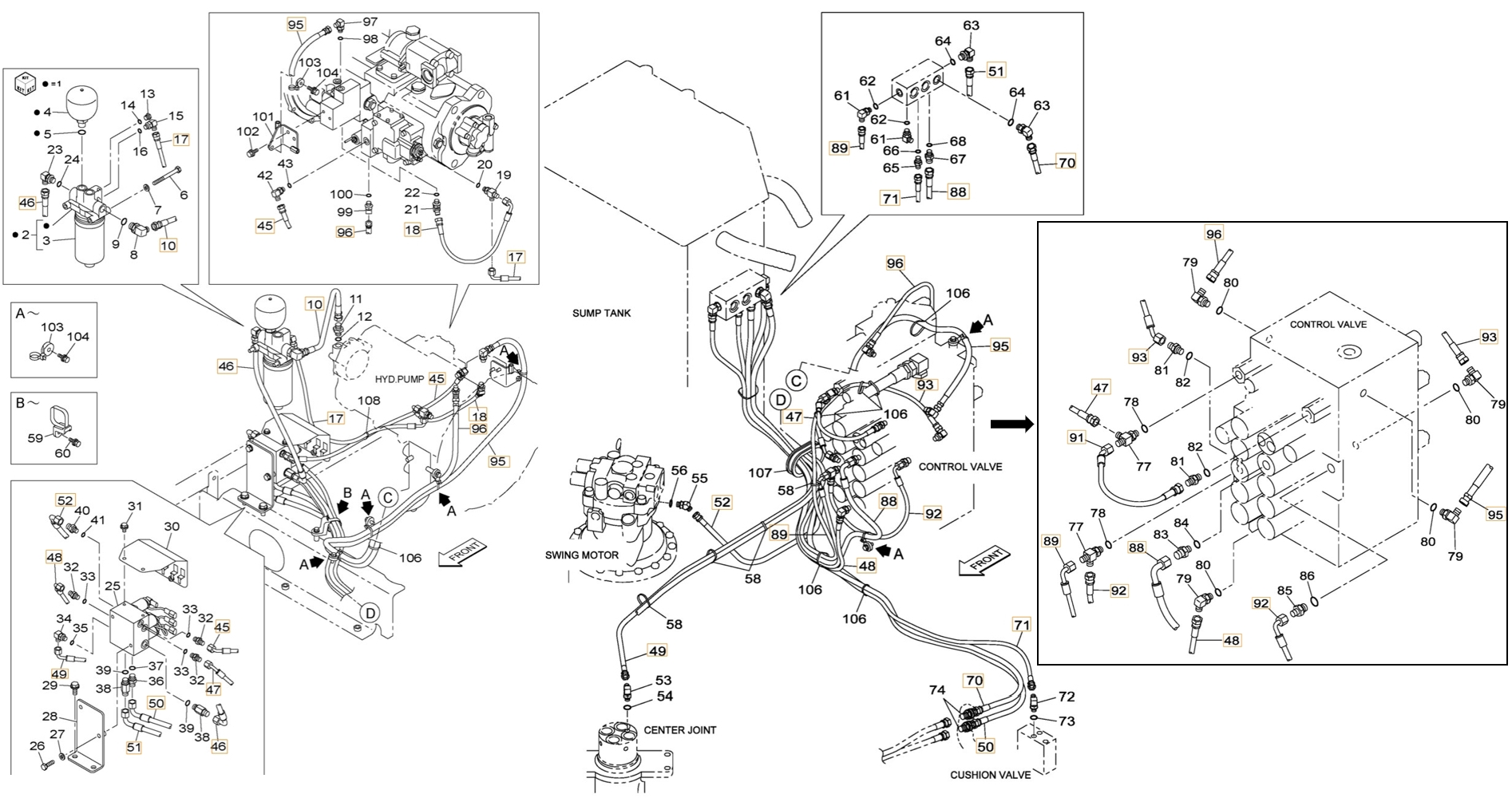 Case CX300B installation diagram showing hydraulic hose KHJ2249 at Pipe No. 17