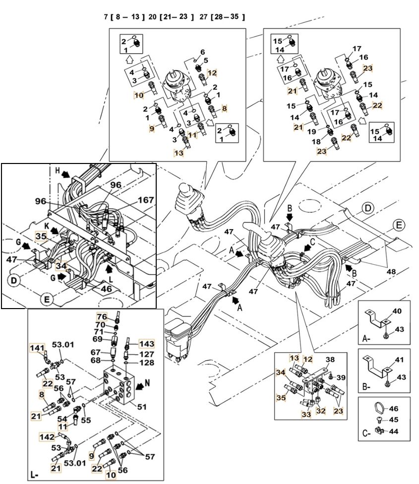 Case CX300C installation diagram showing hydraulic hose 159213A1 at Pipe No. 12