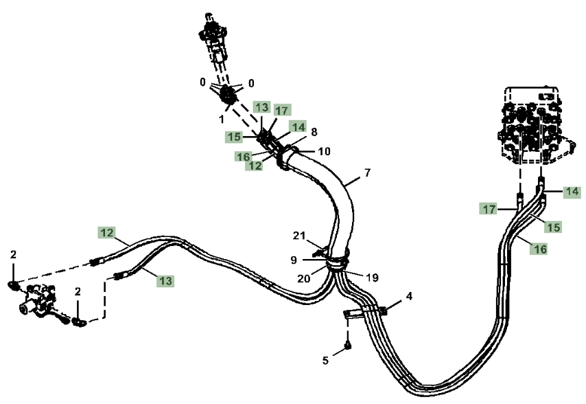 Hitachi ZX160LC-5G installation diagram showing hydraulic hose 4438258 at Pipe No. 14