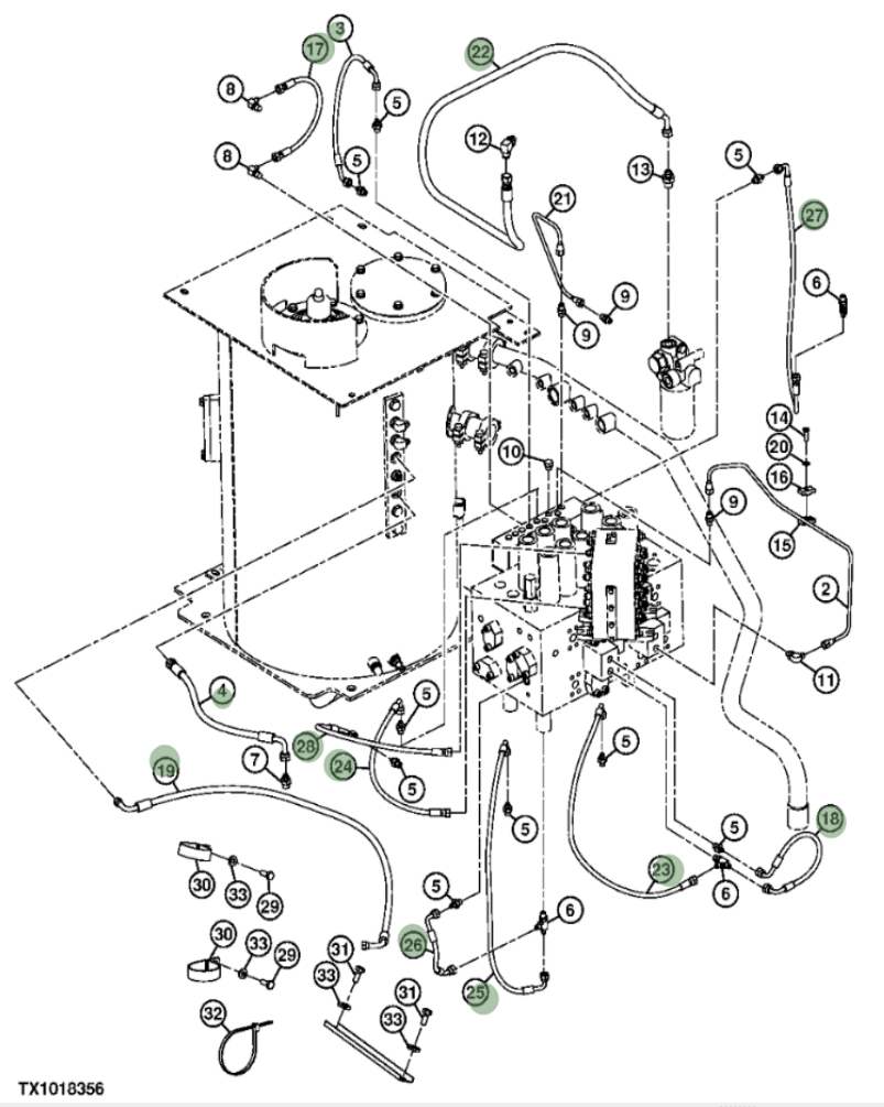 Hitachi ZX290F-3 installation diagram showing hydraulic hose 4452035 at Pipe No. 17