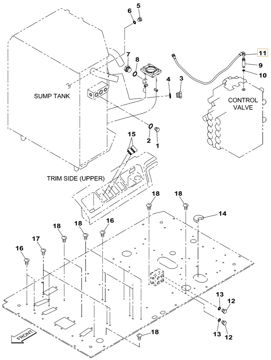 Case CX300B installation diagram showing hydraulic hose KHJ2249 at Pipe No. 11