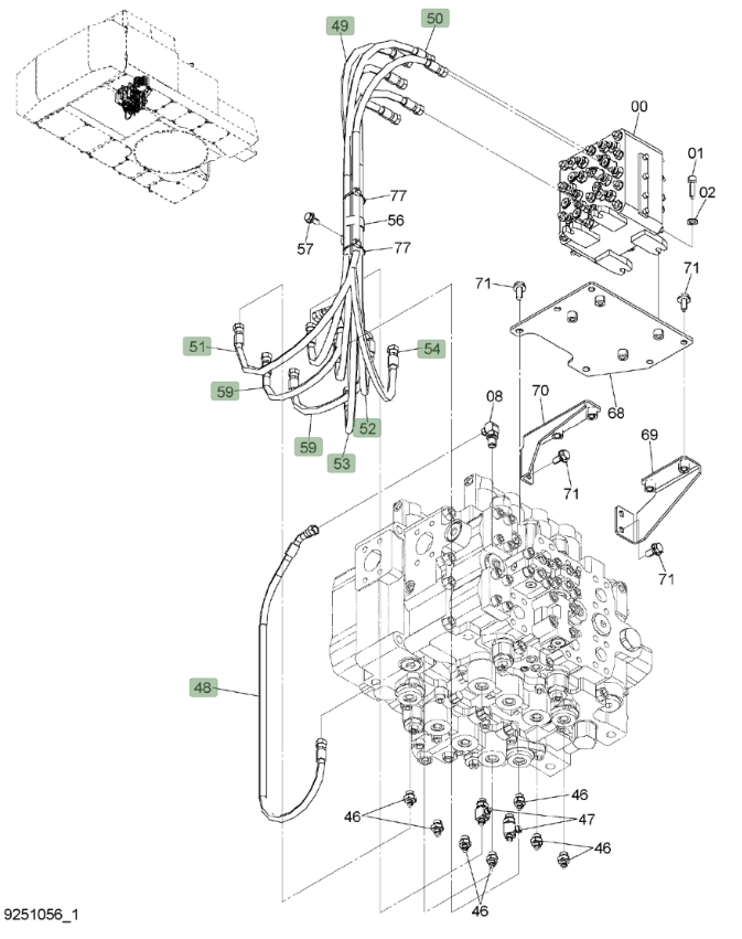 Hitachi ZX450LC-3 installation diagram showing hydraulic hose 4634374 at Pipe No. 53