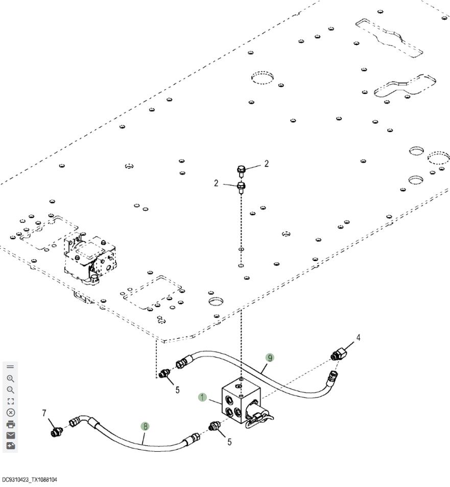 Hitachi ZX870LC-5G installation diagram showing hydraulic hose 4648087 at Pipe No. 8