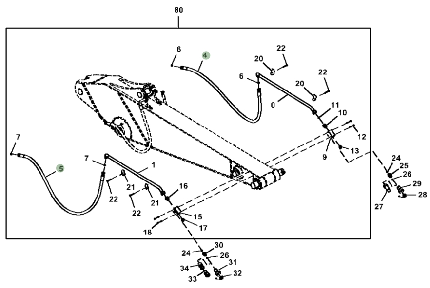 Hitachi ZX350LC-5G installation diagram showing hydraulic hose 4642276 at Pipe No. 5