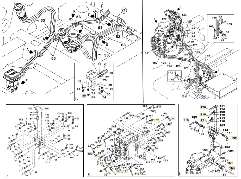 Case CX180C-8 LC installation diagram showing hydraulic hose KHJ2050 at Pipe No. 78