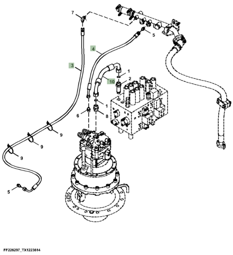 Hitachi ZX260F-LL-6N installation diagram showing hydraulic hose 4636895 at Pipe No. 3