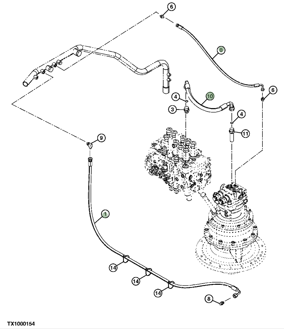 Hitachi ZX200LC-3 installation diagram showing hydraulic hose 4334456 at Pipe No. 1