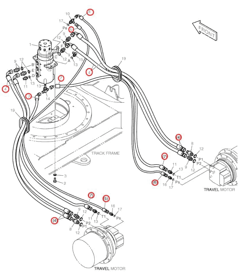 Doosan DX60R installation diagram showing hydraulic hose DS2092181 at Pipe No. 7
