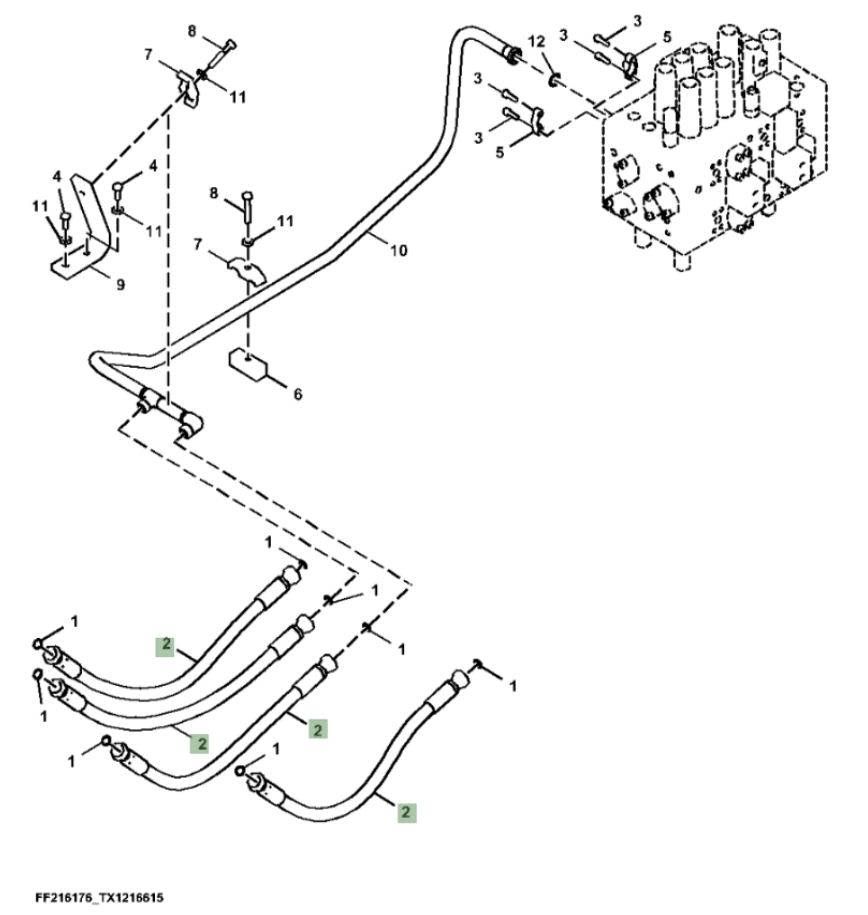 Hitachi ZX260FLC-FE-6N installation diagram showing hydraulic hose 4614162 at Pipe No. 2