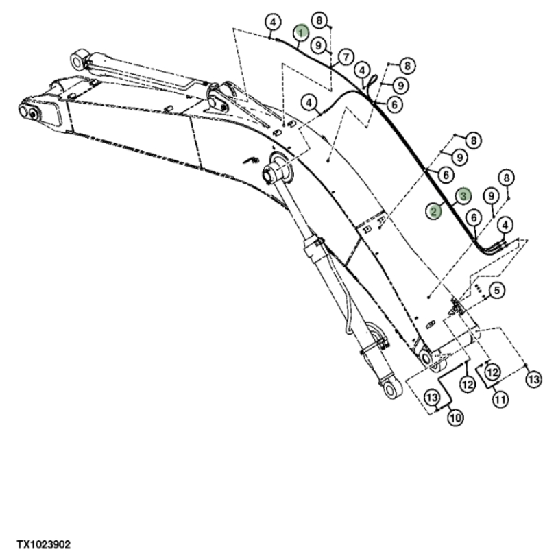 Hitachi ZX290F-3 installation diagram showing hydraulic hose 4316009 at Pipe No. 1