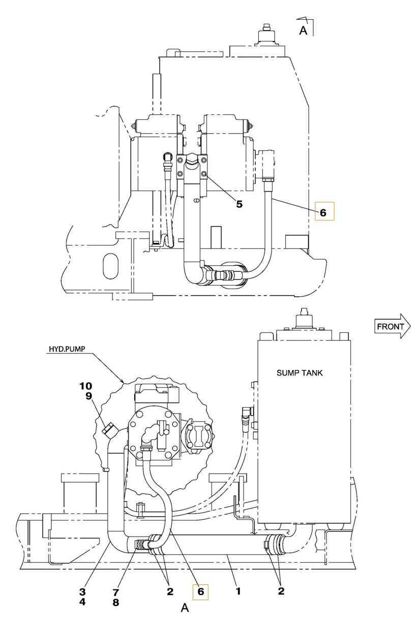Case CX180 installation diagram showing hydraulic hose KNJ3006 at Pipe No. 6