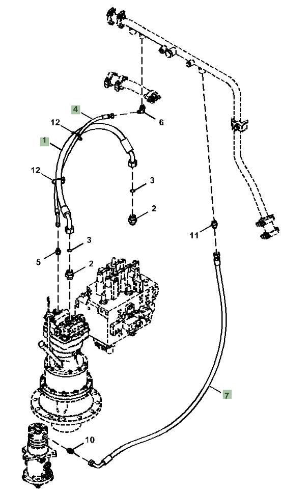 Hitachi ZX130-5N installation diagram showing hydraulic hose 4721465 at Pipe No. 1