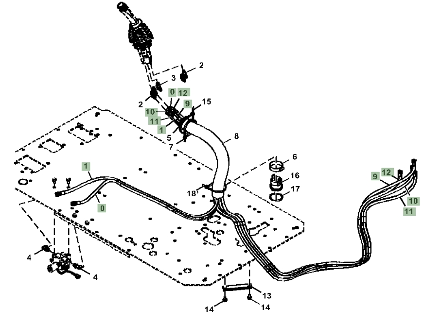Hitachi ZX210-5A installation diagram showing hydraulic hose 4661819 at Pipe No. 9