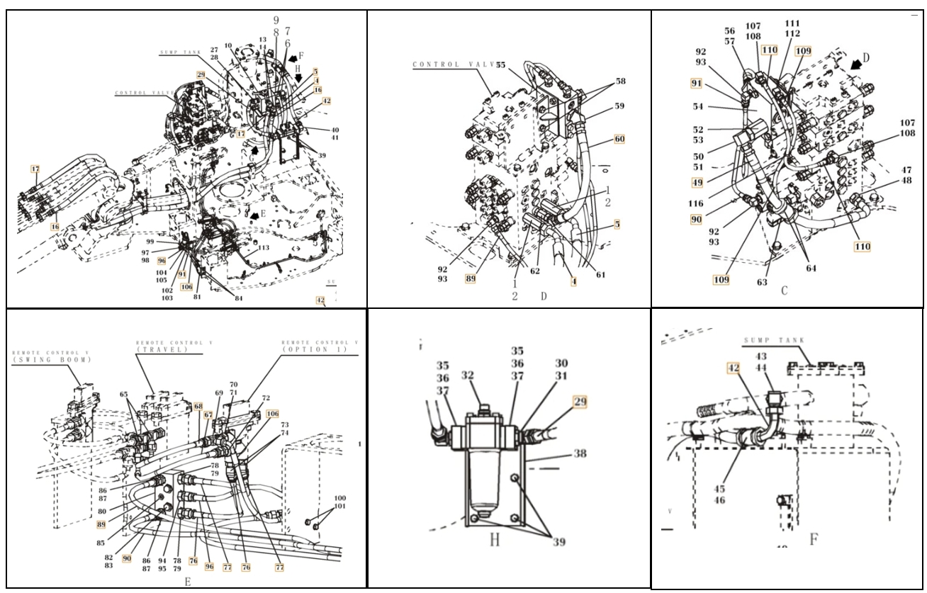 Case CX80 installation diagram showing hydraulic hose KHJ2067 at Pipe No. 90