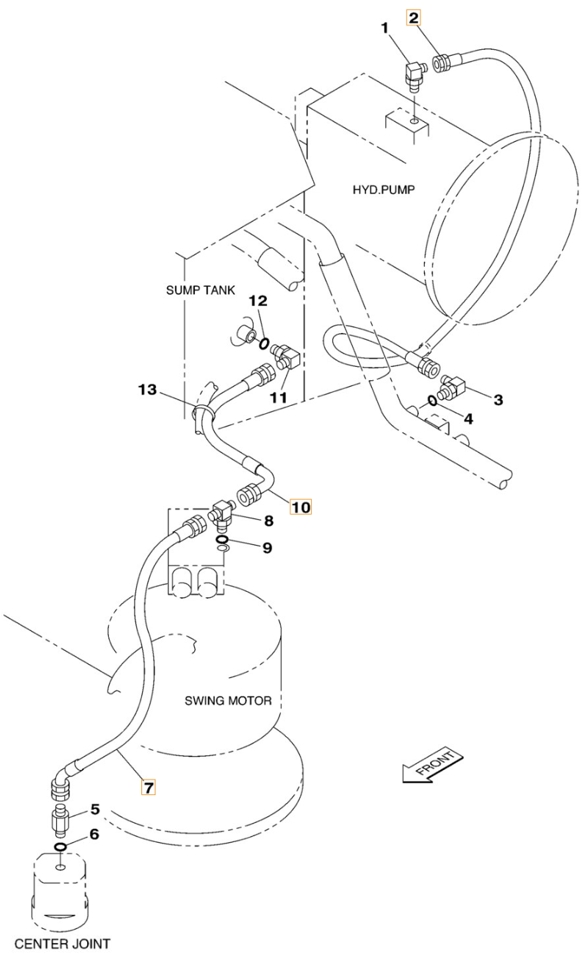 Case CX330 installation diagram showing hydraulic hose KAJ3619 at Pipe No. 10