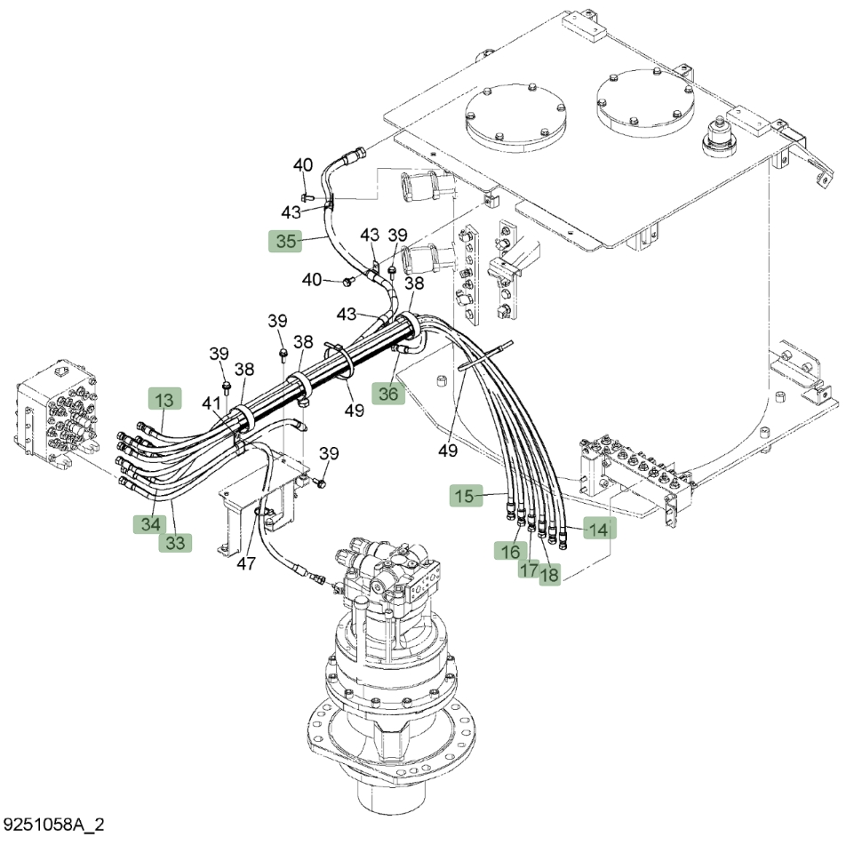 Hitachi ZX450LC-3 installation diagram showing hydraulic hose 4635237 at Pipe No. 18