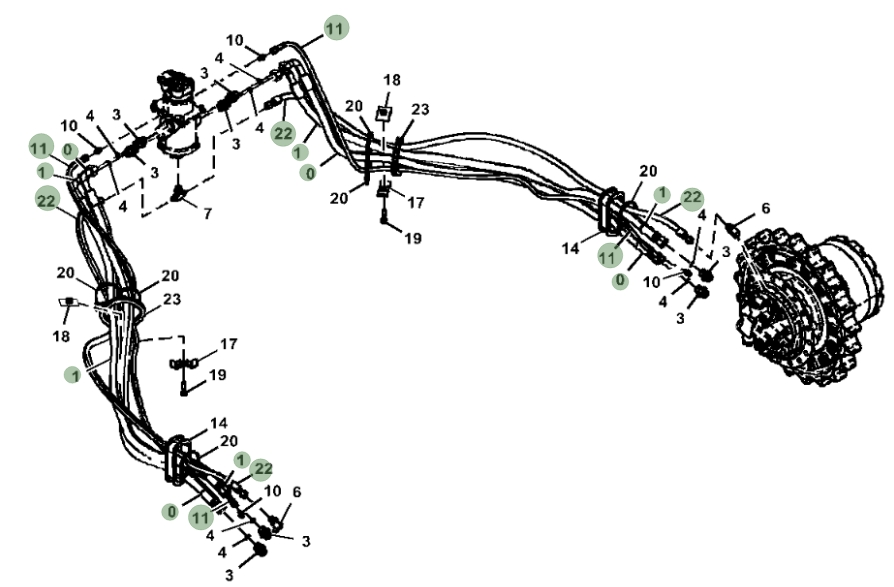 Hitachi ZX160LC-5G installation diagram showing hydraulic hose 4643671 at Pipe No. 1