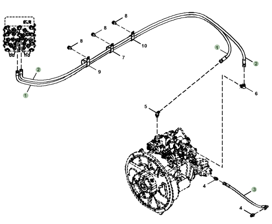 Hitachi ZX250LC-5G installation diagram showing hydraulic hose 4234322-S at Pipe No. 3