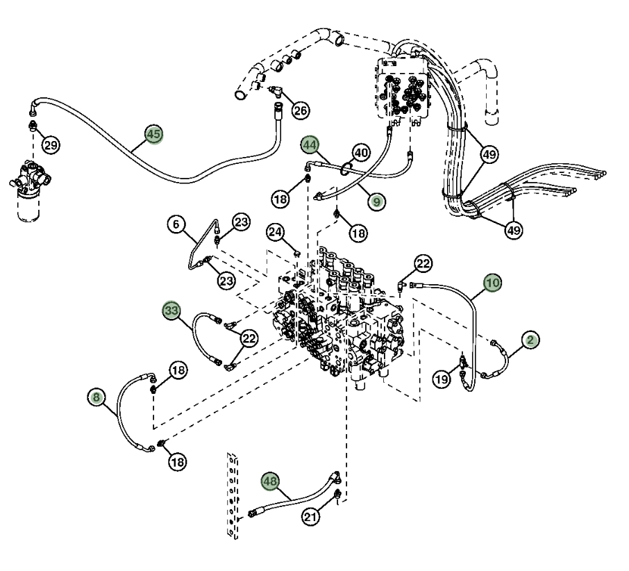 Hitachi ZX200LC-3 installation diagram showing hydraulic hose 4635248 at Pipe No. 48