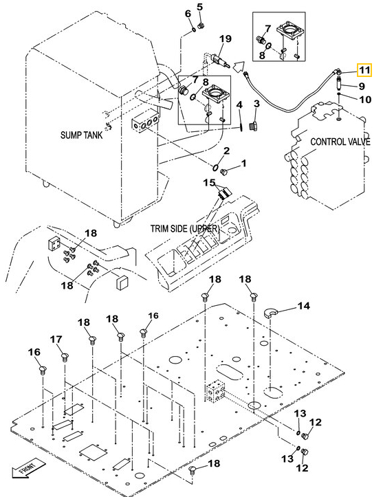 Case CX220B installation diagram showing hydraulic hose KHJ2249 at Pipe No. 11