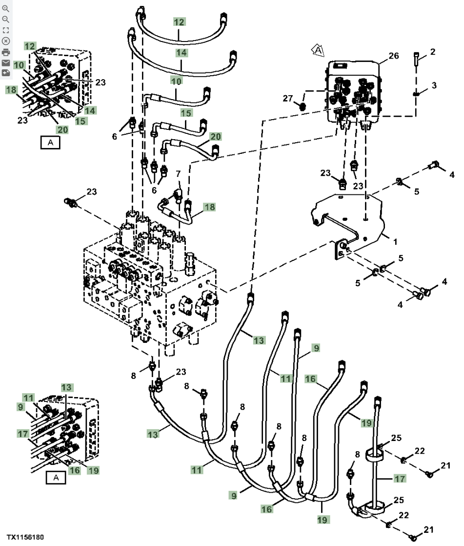 Hitachi ZX290LC-5N installation diagram showing hydraulic hose 4630938 at Pipe No. 10